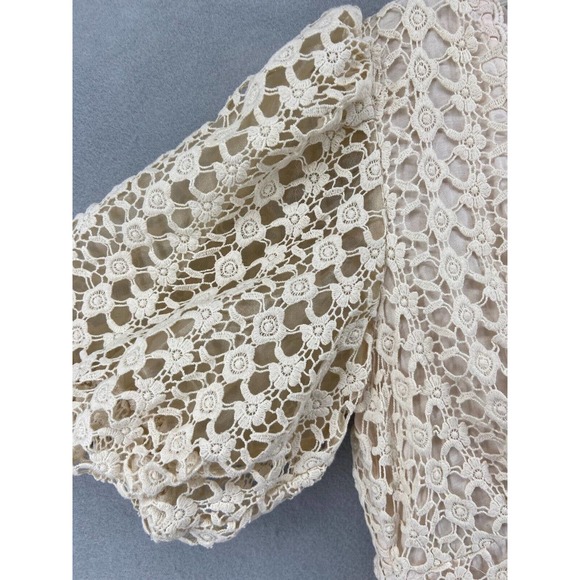 byTiMo Dress Women’s Sz S Ivory Lace Crochet Puff Sleeve V-Neck Babydoll NWOT - Picture 9 of 11